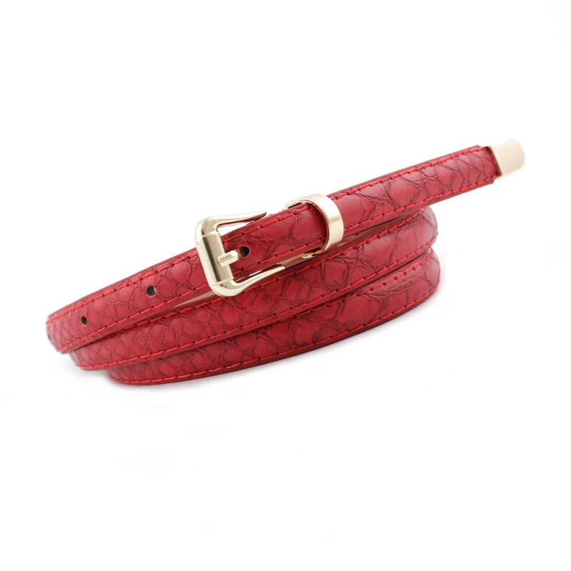 red women belt Повседневный женский ремень из искусственной кожи с золотой металлической пряжкой, пояс для девочек, женский тонкий ремень, модные аксессуары - Цвет: red women belt