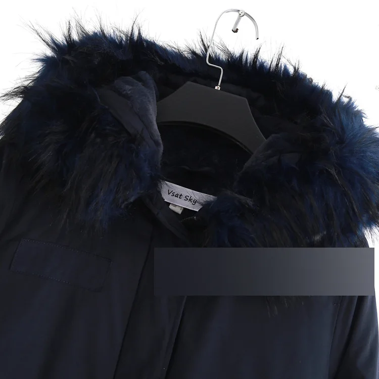 

Uc101 Autumn And Winter New Products Solid Color Warm Fur Collar Hooded Drawstring Loose Cotton Coat Mid-length plus Velvet Cott