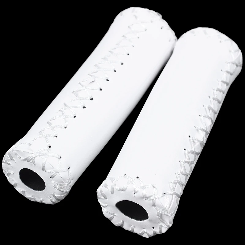 ABZB-2Pair винтажные кожаные велосипедные ручки, ручки для треккинга, чехол для руля, цвет: белый и коричневый