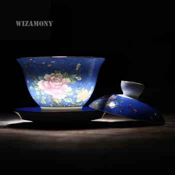 

Promotion!!!1PCS WIZAMONY Chinese Jingdezhen 110ml Tea Cup Traditional Design Flower Gaiwan Teapot Teacup Teaset High Quality