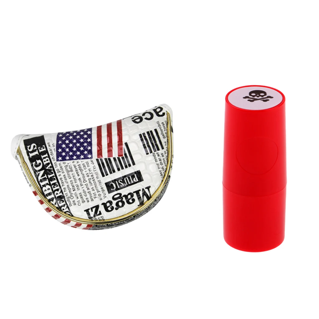 PU Golf Mallet Head Cover Center Putter Sleeve and Golf Ball Stamp Skull Stamper Seal Impression Symbol Golf Accessories