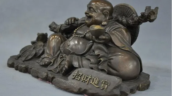 YM 311 1" Китай Maitreya Смеющийся Будда монах жаба для монет, денег бронзовая статуя