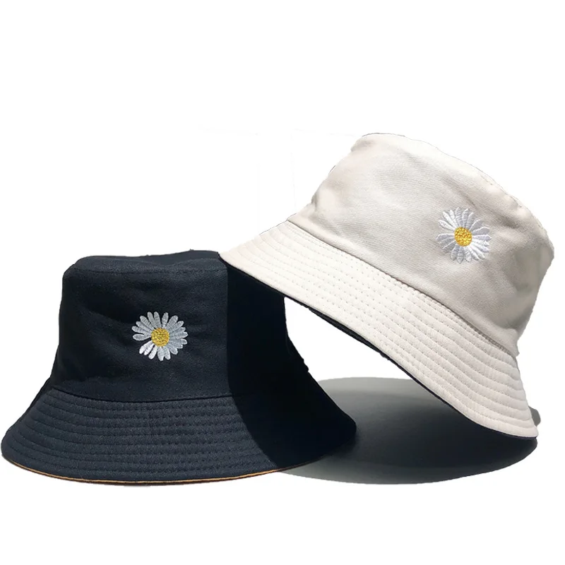 Basin Hat Unisex Summer Black White Bucket Hat for Women Men Foldable Double-sided Cotton Fisherman Floral Print Sun Panama Hats