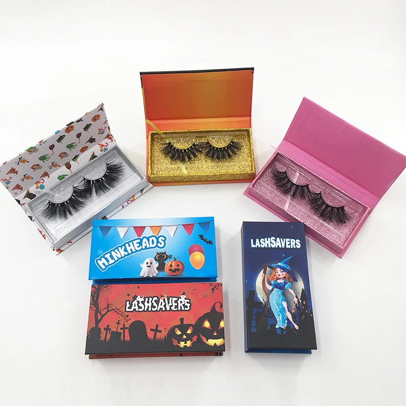 

Halloween lashes box dramatic lashes case popular 25mm mink lashes case magnetic glitter box