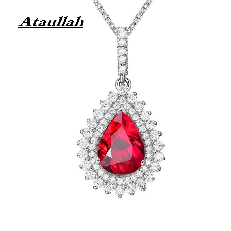 

Ataullah Natural Red Ruby Necklace Waterdrop Pendant Necklace Gemstone Choker Silver 925 Jewelry Chain for Woman Gift NW114