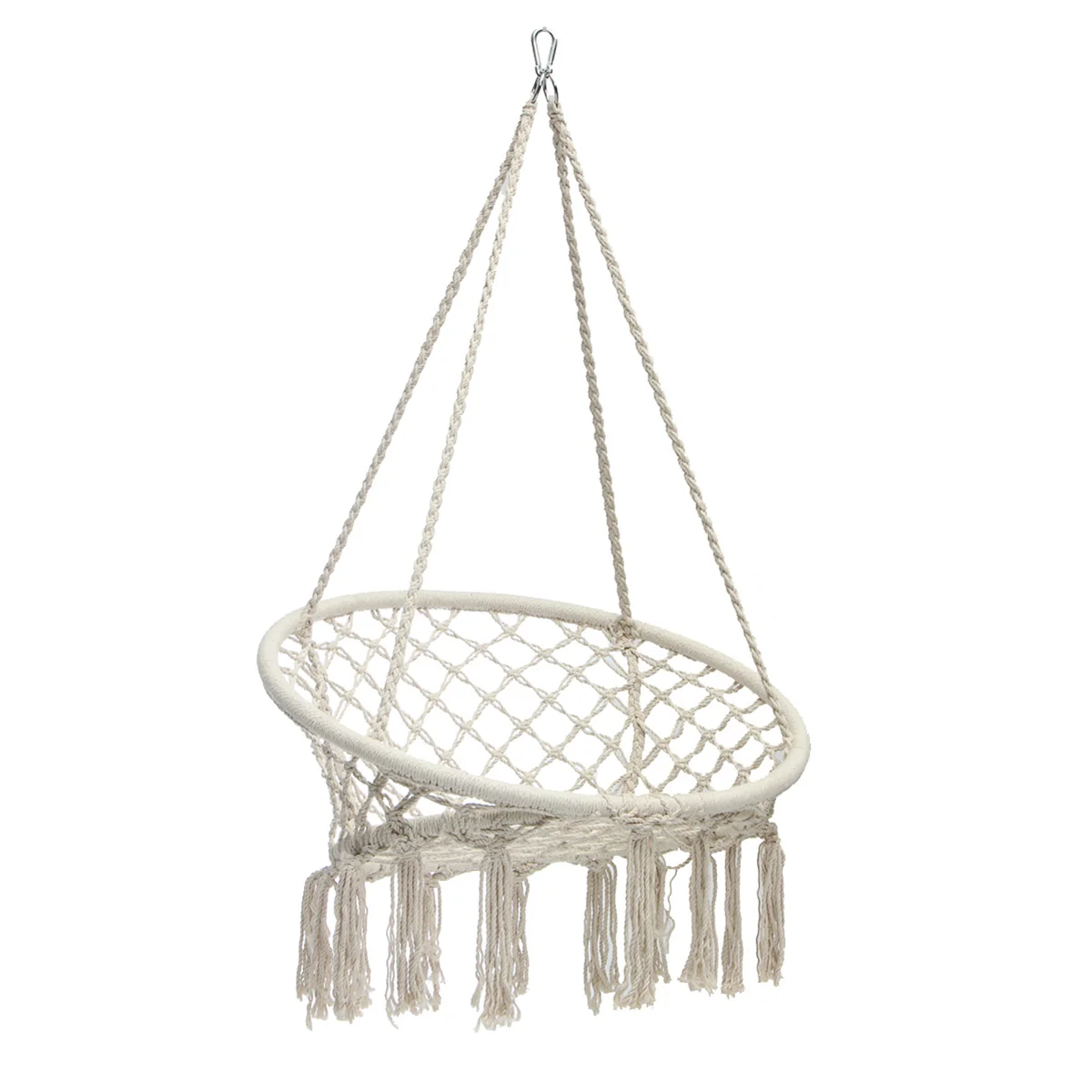 

Nordic style round hammock outdoor indoor dormitory bedroom hanging chair child adult swing single safety hammock white