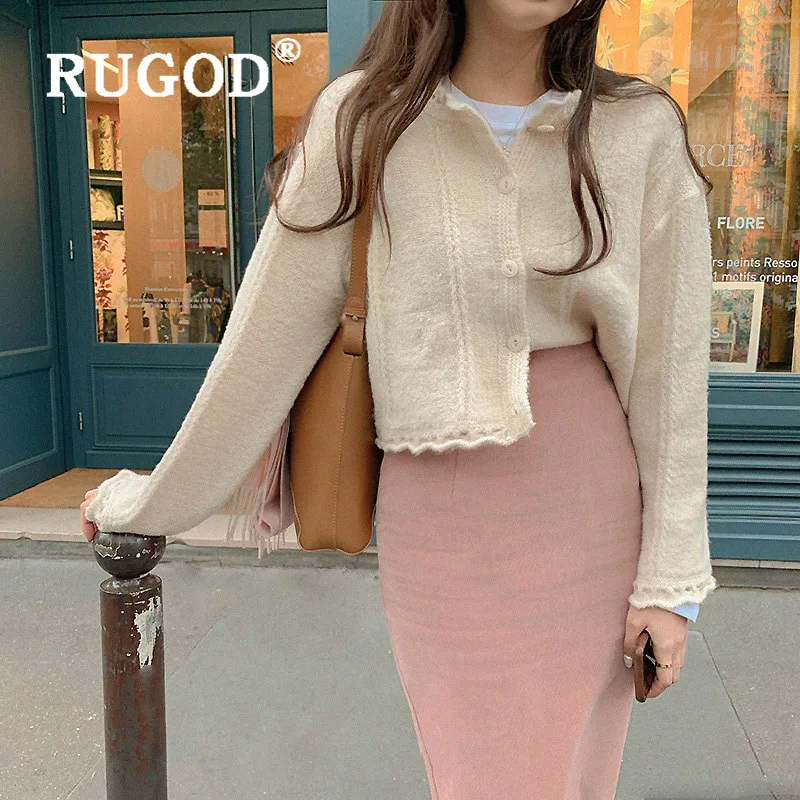 Женский однотонный кардиган RUGOD вязаный свитер с дырочками зимняя одежда для