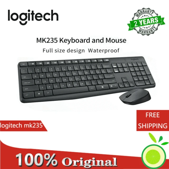 Logitech MK235 Wireless Keyboard Mouse Multimedia 2.4GHz Splash-Proof Design 1000dpi Micro USB Receiver Office Plug and Play 1