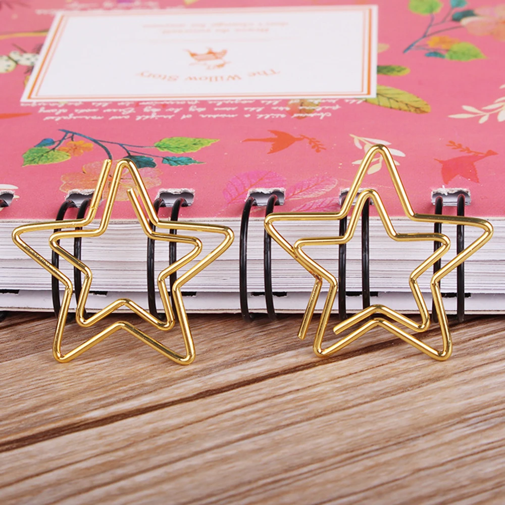 Paper Clips Mini Bookmark 12 Pcs/box Kawaii Five Pointed Star Paper Clip Gold Metal Bookmark Memo PaperClip Stationery Office Clip