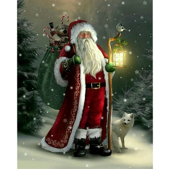 

2020 Diy Paint By Numbers For Adult Santa Claus Oil Painting By Numbers Christmas tree Digital Painting New year home decoration