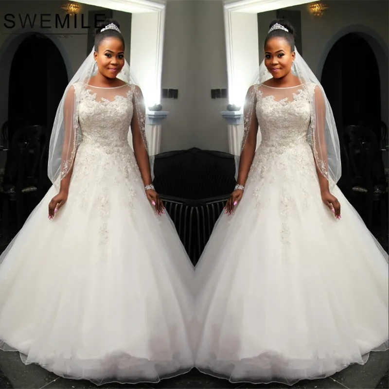 Роскошные кружевные свадебные платья с бусинами 2019 Robe De Mariee Романтические свадебные платья с глубоким вырезом Vestido De Noiva