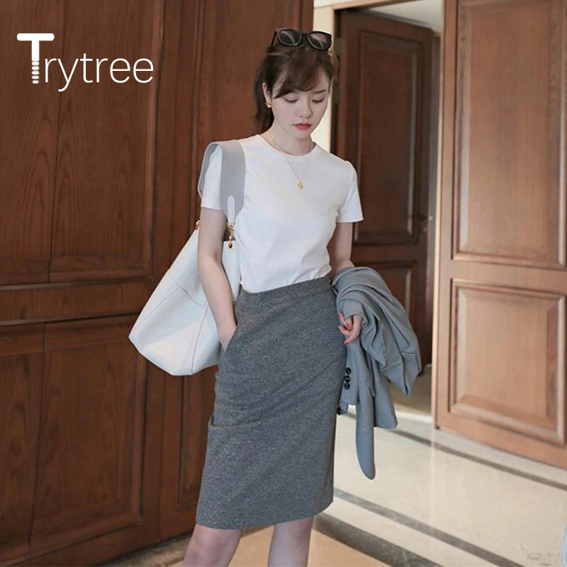 Trytree 2020 Summer Skirt Women Casual Slim Fit Solid Fashion Elastic