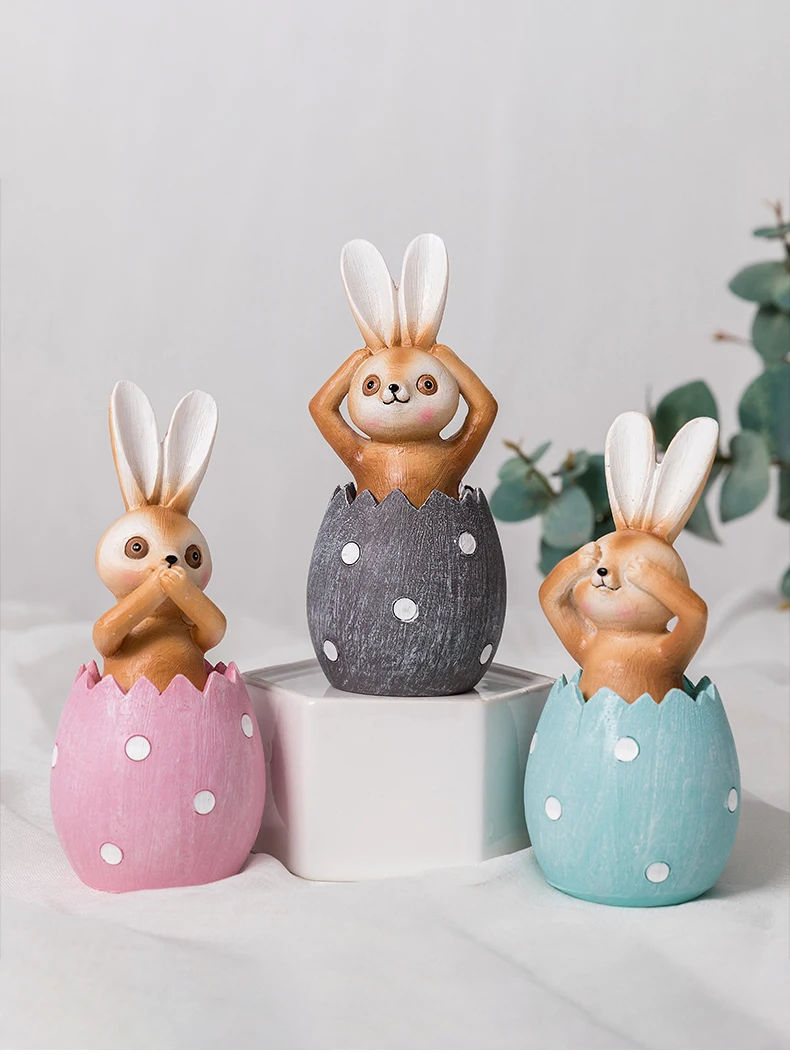 Creative Resin sculpture Simulated animal Cartoon rabbit egg Easter Crafts ornaments Children's room Decoration furnishing