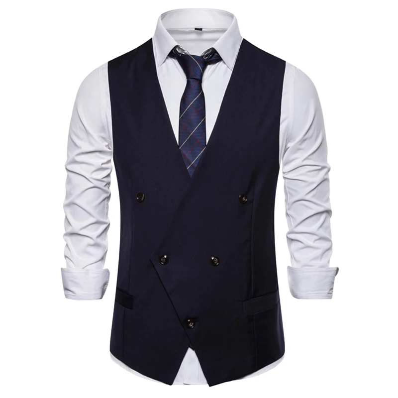 Белое двубортное приталенное пальто для мужчин, новинка весны, приталенный мужской жилет без рукавов, деловой свадебный жилет, Chaleco Hombre