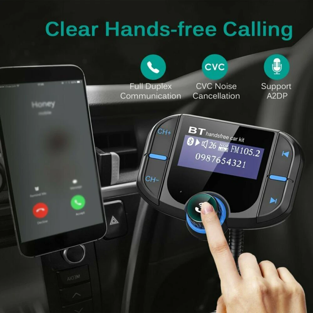 Авто черный Bluetooth fm-передатчик mp3-плеер Быстрая зарядка USB порт вольтметр