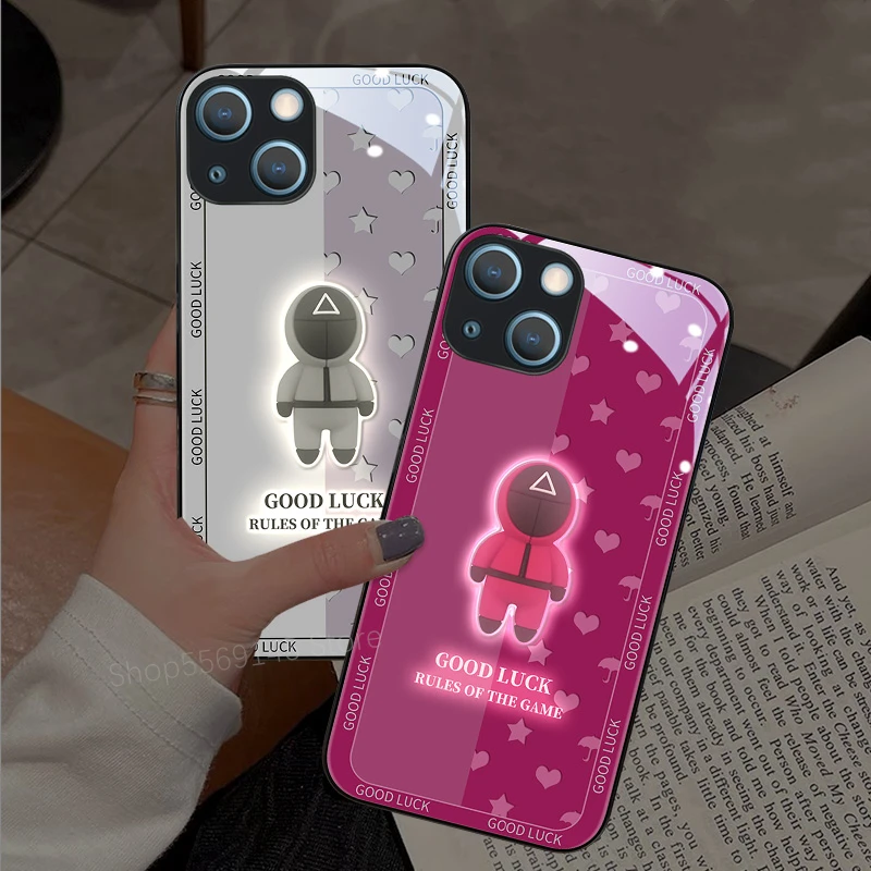 Funny Squid TV Game Korea Phone Case For iPhone 11 12 Mini 13 Pro XS Max X XR 8 7 Plus Glass LED Flash Coque Etui Luxury | Мобильные