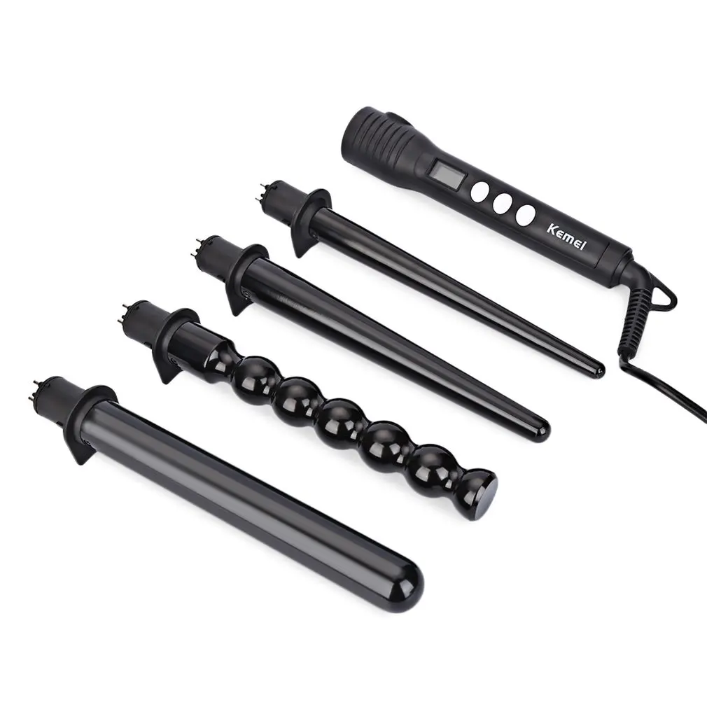 

KM-4083 hair Curler Roller Removable Curling Iron Conical Curling Wand Set Nano Titanium with LED Digital Automatic Rotary