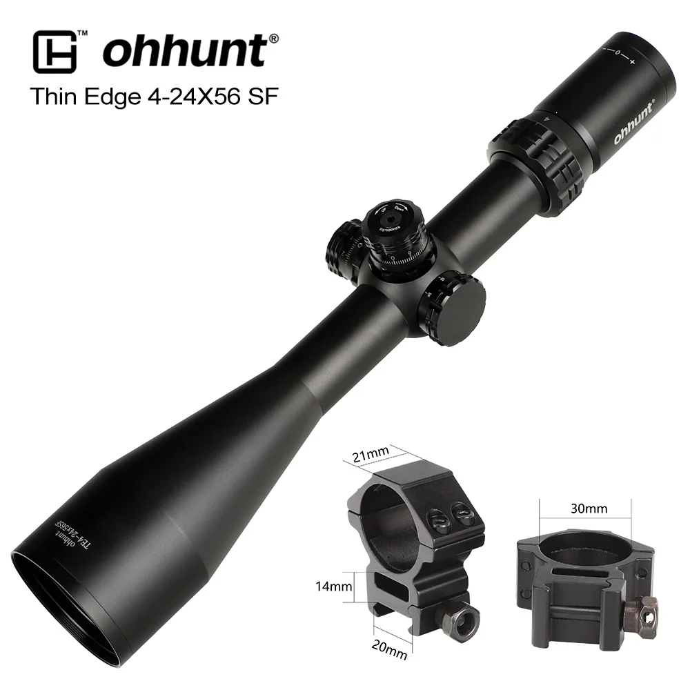 Med Picatinny Rings Ohhunt тонкий край 4-24X56; SF; сезон осень-зима тактический оптический прицел Боковая регулировка параллакса стеклянная сетка башни замок сброс саморезы Сфера - Цвет: Med Picatinny Rings