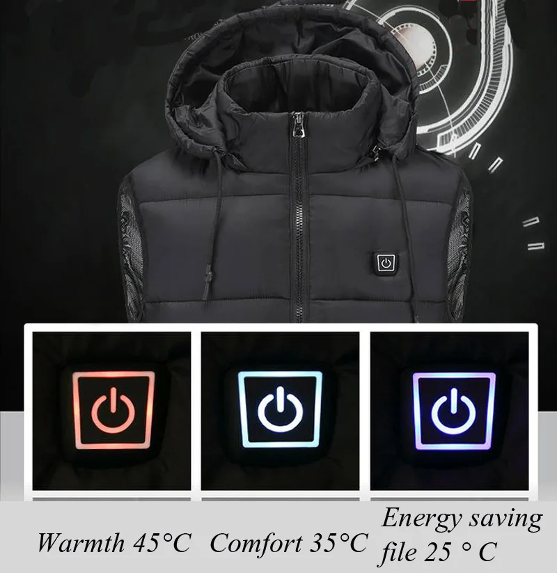 Men's Winter Outdoor Heating Sleeveless Jacket Heated Smart USB Work Coats Adjustable Temperature C