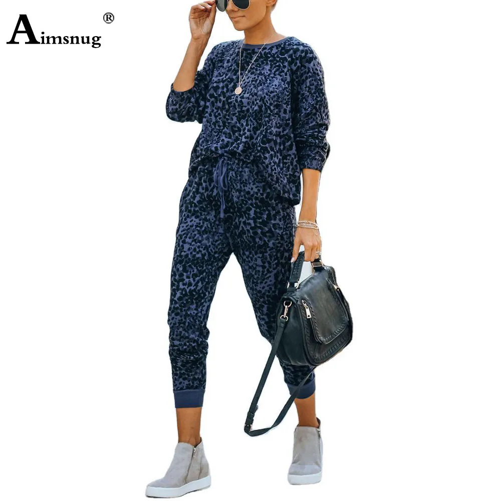 

2020 Spring Autumn Leopard Print Tracksuit Set Long Sleeve Women' Top And Pant Sets Fall Sports Suit Femme Casual Two Piece sets