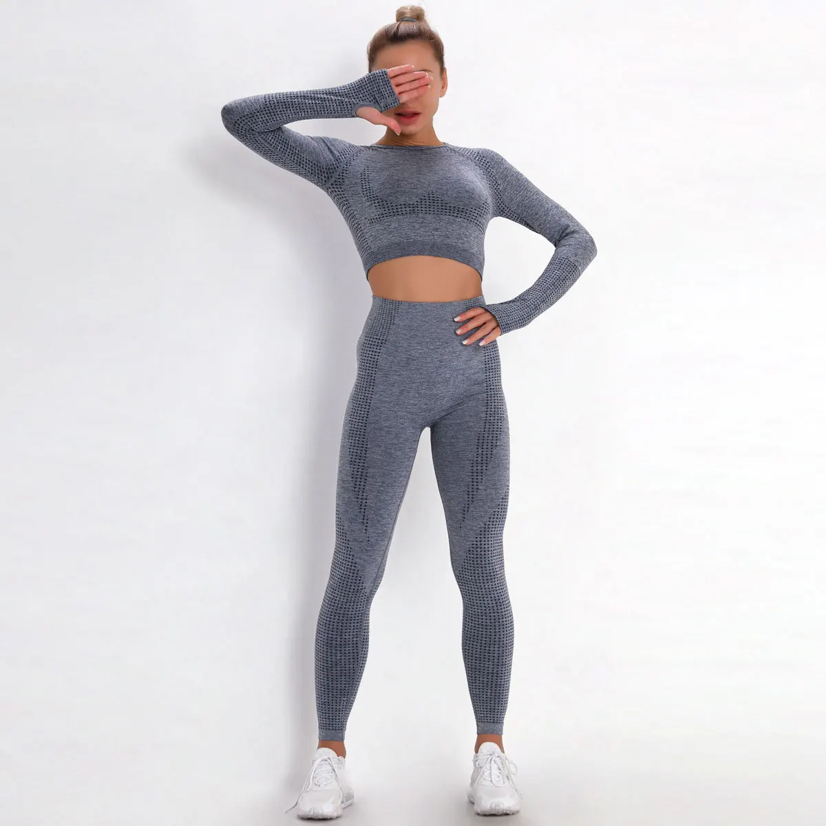 2/3/5PCS Women Sportswear Yoga Set Gym Clothing Tracksuit Long Sleeve Crop Top High Waist Seamless Leggings Fitness Sports Suits