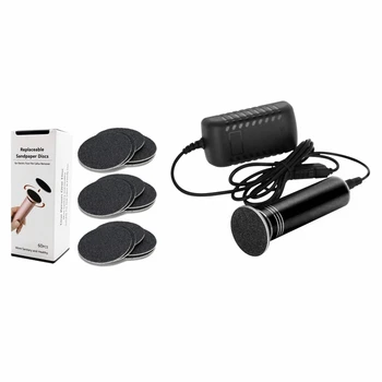 

Hot 2 Set Foot File Callus Remover Tool: 1 Set 80 Grit Sandpaper Discs & 1 Set EU Plug Electronic Foot File Pedicure Tool