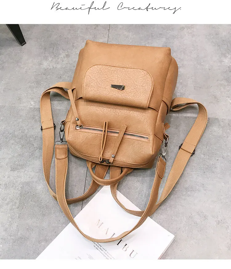 College Style Retro Multi-Purpose Backpack Women's New Style Campus Soft Leather College Student School Bag Versatile Backp