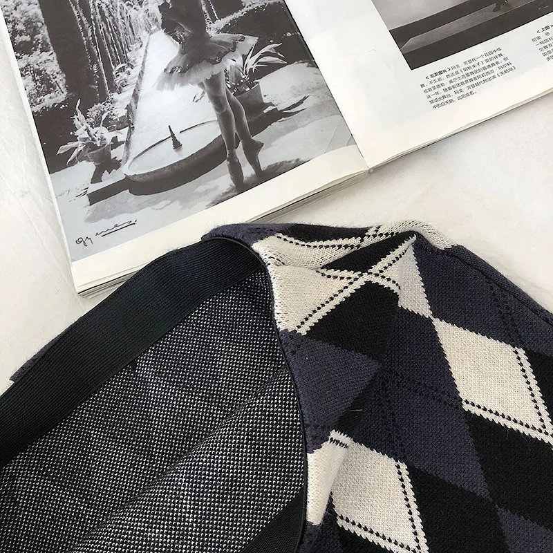 Gagarich Skirts Contrast Colored Plaid Knitted Women Autumn Winter New Korean Style Fashion Retro Skinny Skirt Tide
