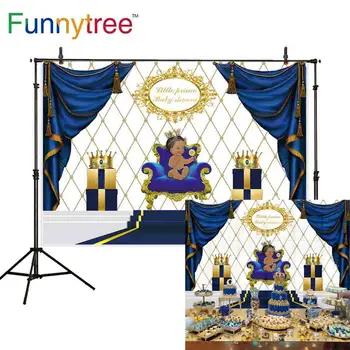 

Funnytree royal prince baby shower backdrop frame curtain decorations crown birthday party photo Banner background photophone