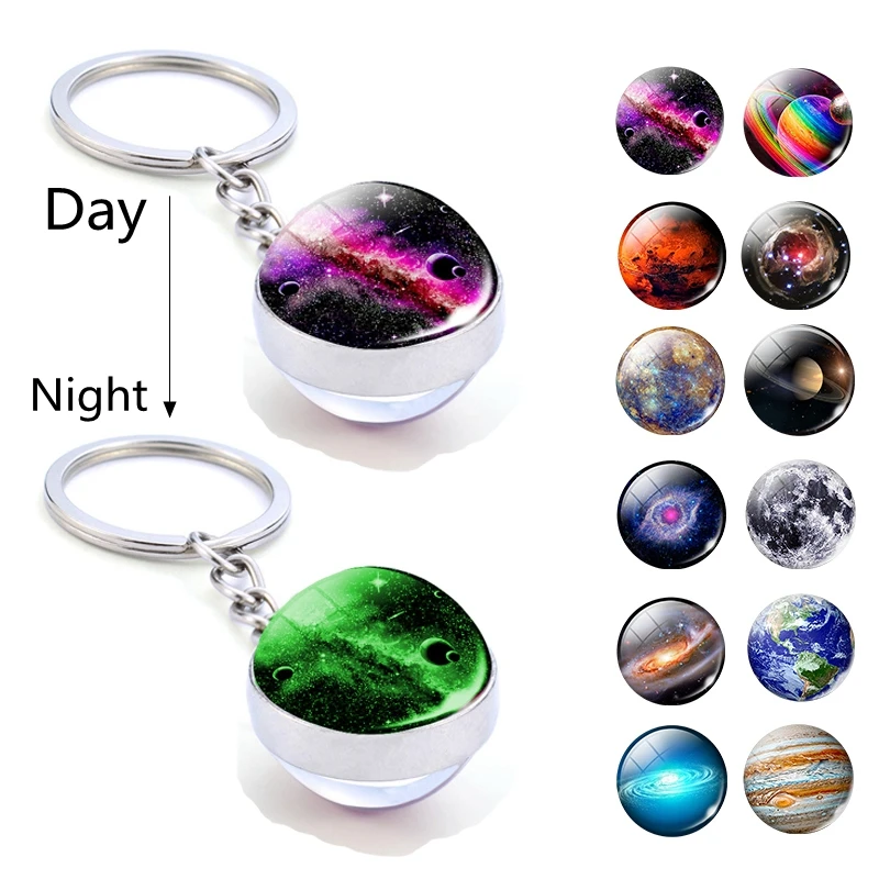 Planets Jewelry Picture Glass Luminous Glow Keychain Key Rings Gift Choices
