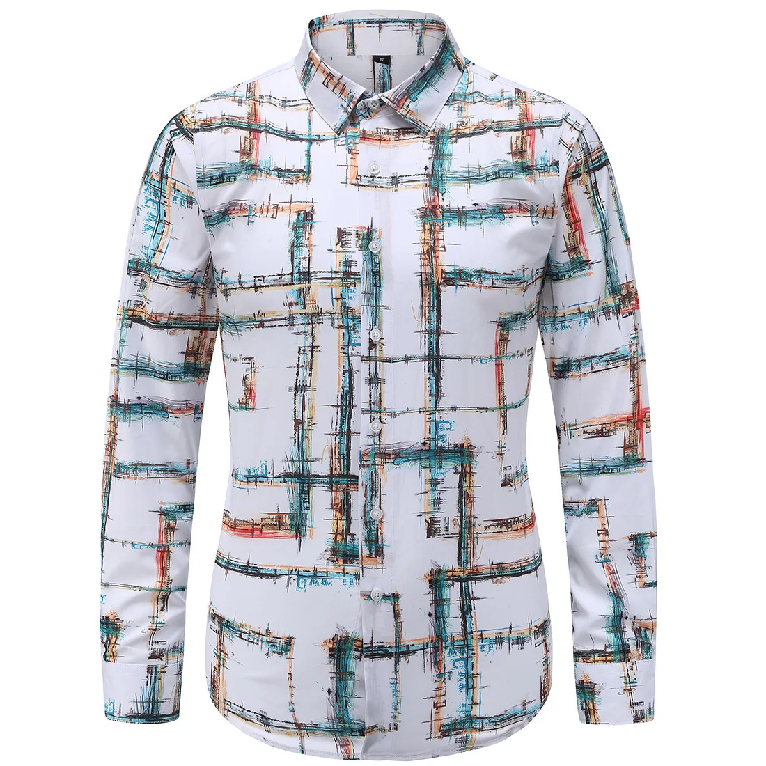 

Mens Shirts The New Long-sleeved Shirts In European Size for Spring Are Fashionable Printed and Large Checked Shirt