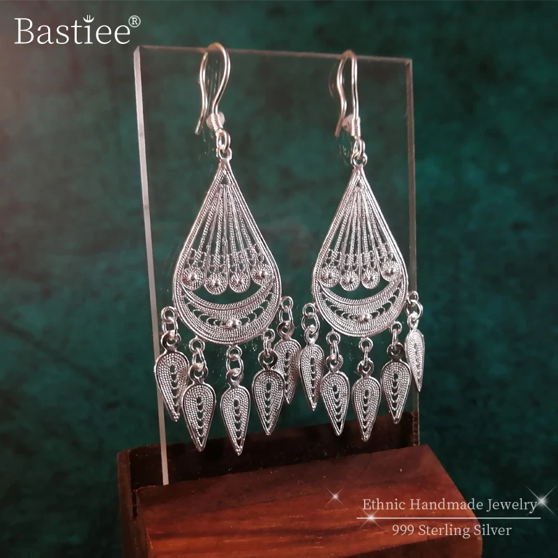 

999 Sterling Silver Tassel Bohemian Earrings Ethnic Women Earing Luxury Jewelry Handmade boucles d oreille femme orecchini donna