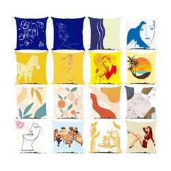 Simple Line Character Pattern Pillowcase Home Decoration Pillowcase Creative Warm Color Warm Car Sofa Cushion Cover Home Deco