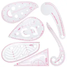 Regla curvada francesa de 6 piezas, herramientas de costura de plástico con forma métrica, regla de medida para Patrón de costura, diseño DIY para vestido