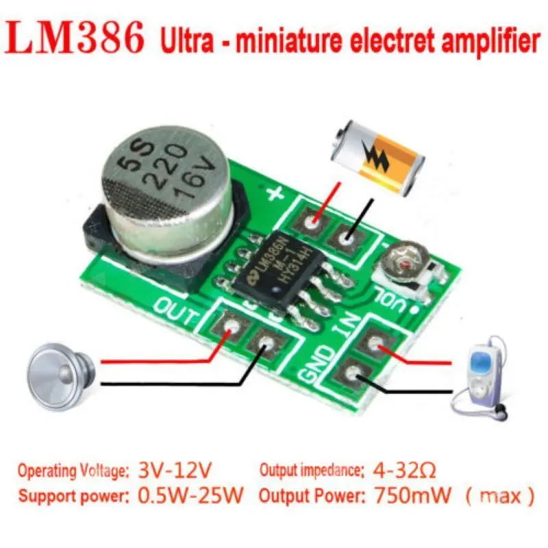 10 Moduli Amplificatore Audio Mini LM386 | Scheda Mono 200x Guadagno | HiFi Fai Da Te Con Regolazione Volume