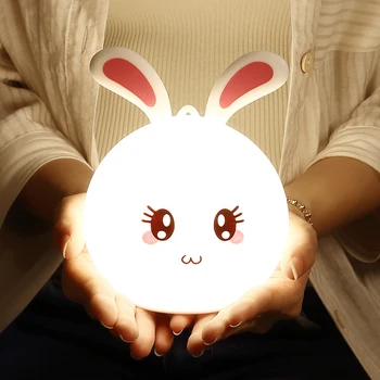 

USB 7 Colors Rabbit Night Light LED Battery For Children Silicone Cartoon Baby Sleep Nursery Fairy Decorative Christmas Gift