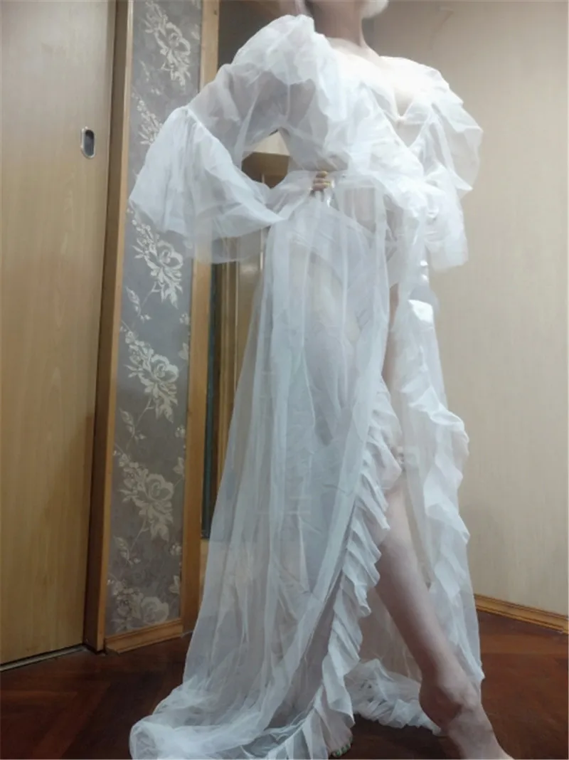 Сексуальное женское нижнее белье, кружевное прозрачное Сетчатое фатиновое платье с v-образным вырезом и многослойными оборками, макси, длинный банный халат платья для сна
