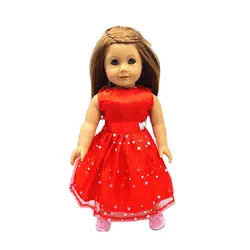 Robe longue rouge rétro pour poupée nouveau né fille américaine, accessoires de 18 pouces (46cm) 