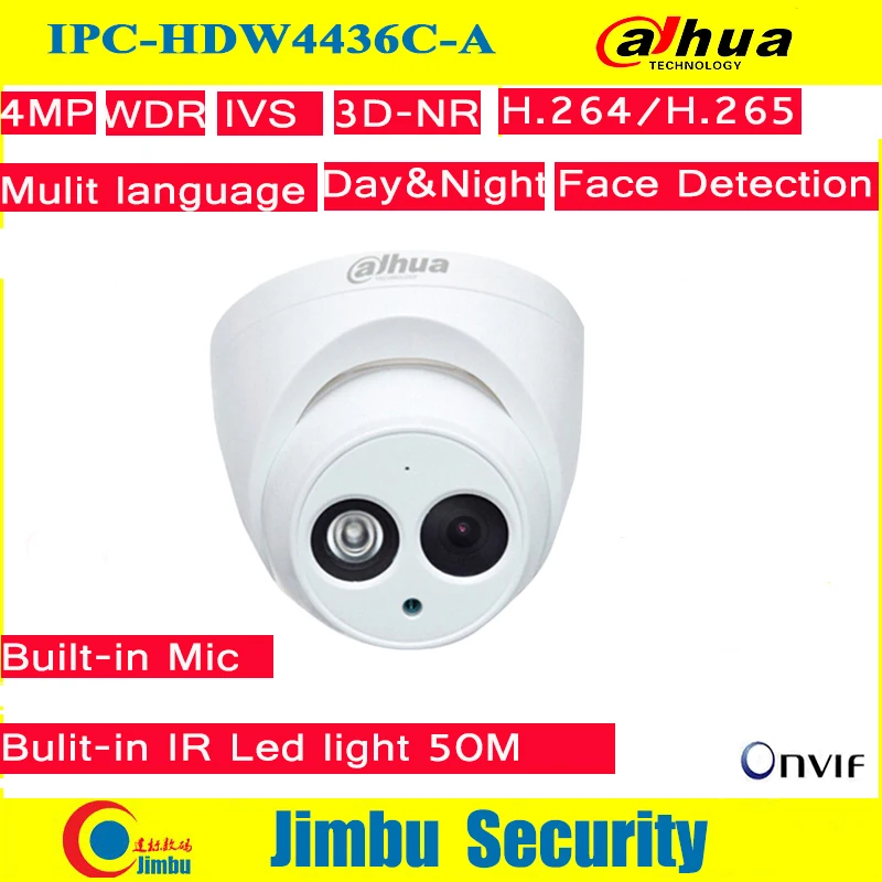  Dahua IP Camera 4MP IPC-HDW4436C-A IR50M H.265/H.264 Full HD Built-in-MIC CCTV Network Camera WDR M