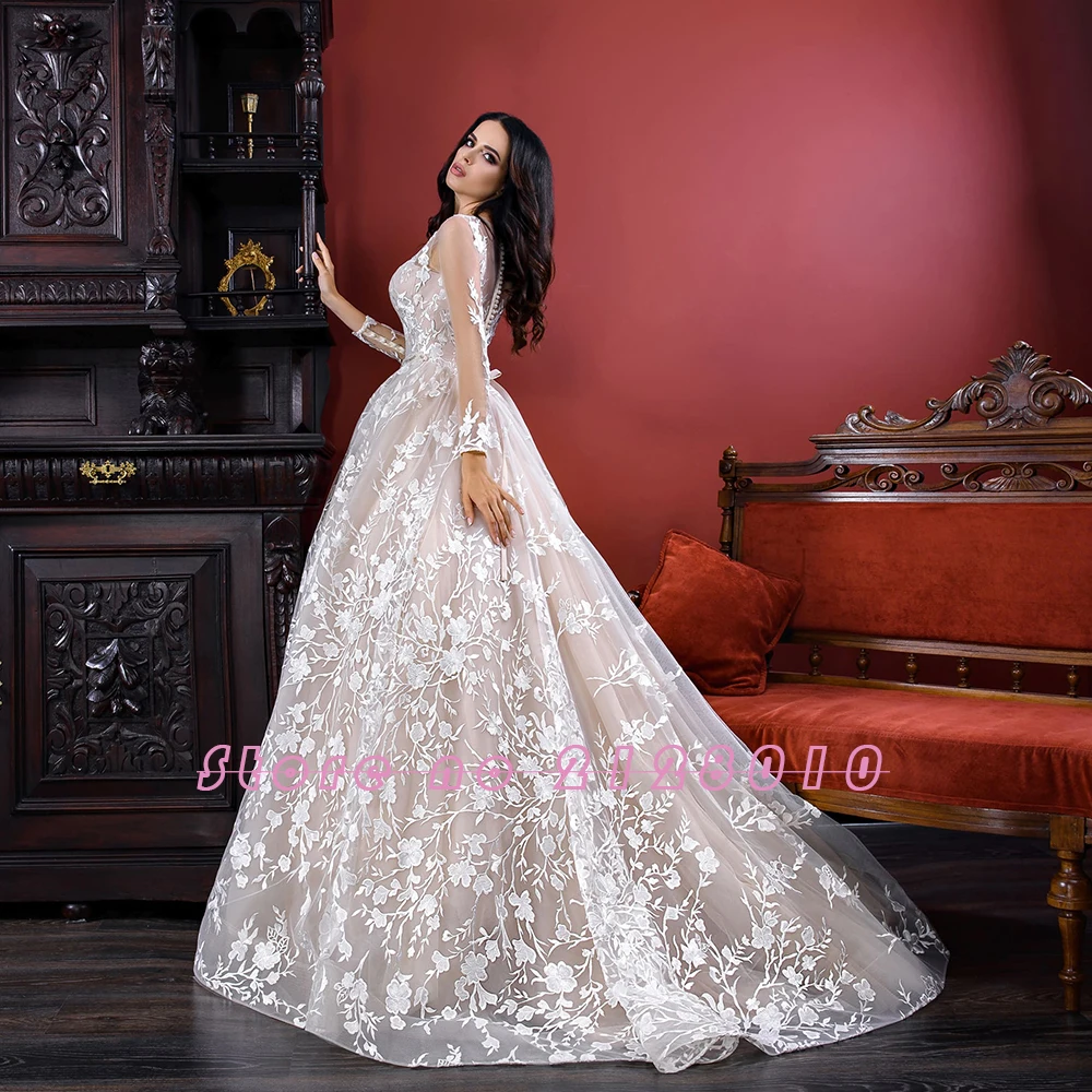 Новинка, Специальное свадебное платье с длинным рукавом, Vestido Novia, блестящее Бисероплетение, кристалл, талия, жемчуг, кружева, свадебные платья