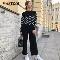 Luxury Knit Women 2 Piece Sweater Sets Winter Thick Warm Long Wide Leg Straight Pant Suits Two Piece Womens Tracksuits