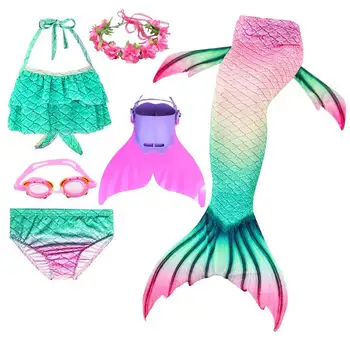 

2020 New Swimming Mermaid Tail For Girls Children Fish Cosplay 3pcs Sparkle Mermaid Dress And Bikni Swimsuit Animal Costume