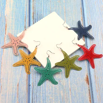 

6Pairs/lot Starfish Star Earrings Set For Women Geometry Candy Color Red Green Earing Drop 2019 Fashion Korean Earrings 2020