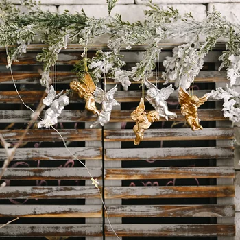 

7x5cm Cute Christmas Decorations Creative Silver Gold Small Angel Doll Hanging Toys Ornaments 2020 Happy New Year