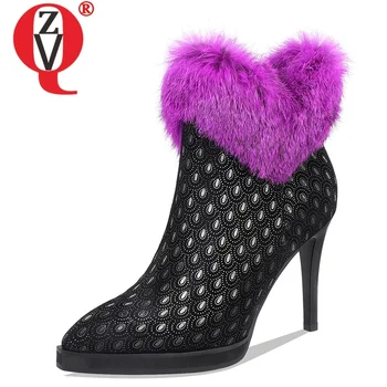 

ZVQ winter new fashion sexy ankle boots outside super high heels platform zip pointed toe kid suede women shoes drop shipping