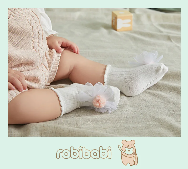 Новые весенне-летние носки для новорожденных 0-3 лет, Детские хлопковые носки принцессы с кружевными цветами для маленьких девочек, Нескользящие Детские носки-Тапочки