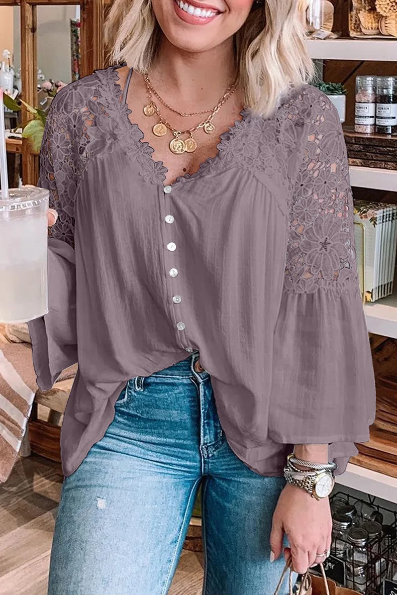 AYUALIN Hollow Out White Lace Blouses Shirt For Women Top