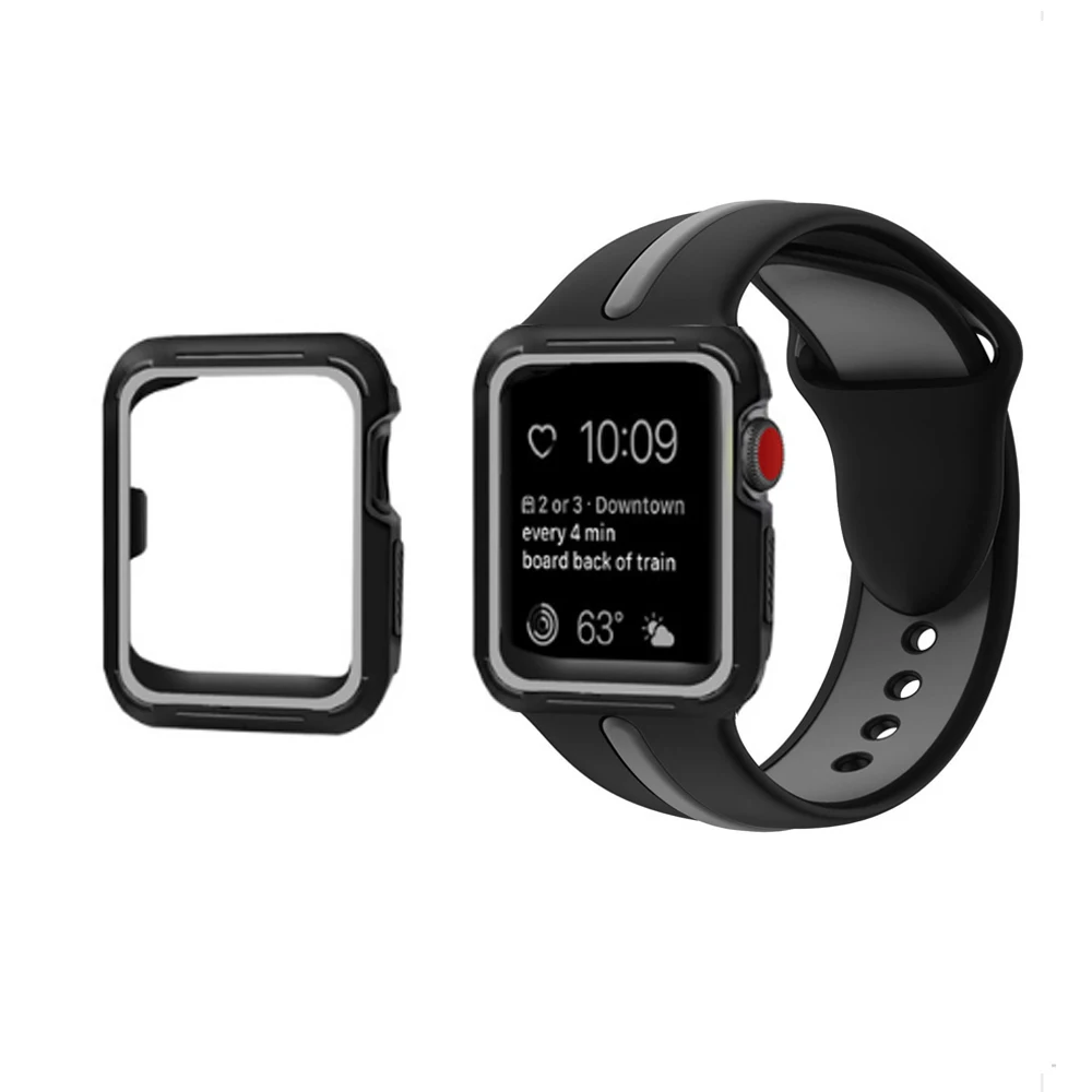 band withcase Силиконовый спортивный ремешок+ чехол для Apple Watch Series 4 5 44 мм 40 мм браслет ремешок для Apple Watch 42 мм 38 мм ремешок для часов - Цвет ремешка: band withcase
