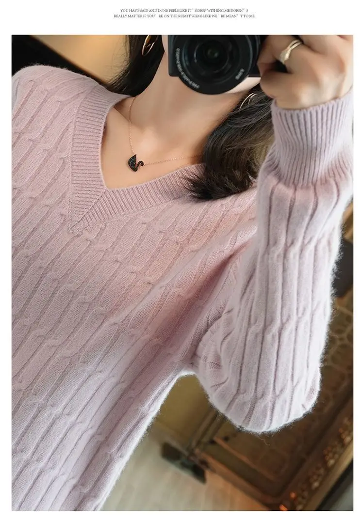 long sweater Women's V-Neck Long-Sleeve Sweater Korean Version Of Loose Versatile Bottom Sweater Large Size Fashion Sweater Autumn And Winter Sweaters