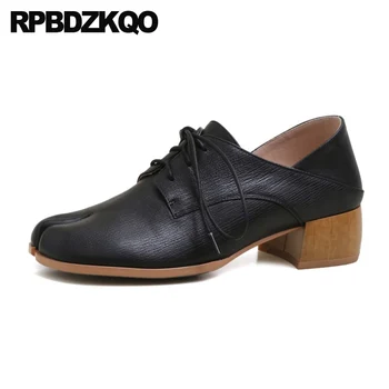 

designer women luxury 2019 shoes square toe block black genuine leather thick pumps sandals mules slipper lace up korean italian
